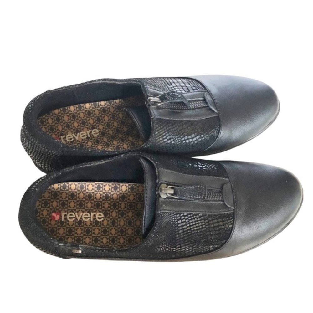 Revere Tangier Zip Loafer Shoe US 8 Black French Black Lizard Leather - Picture 6 of 12